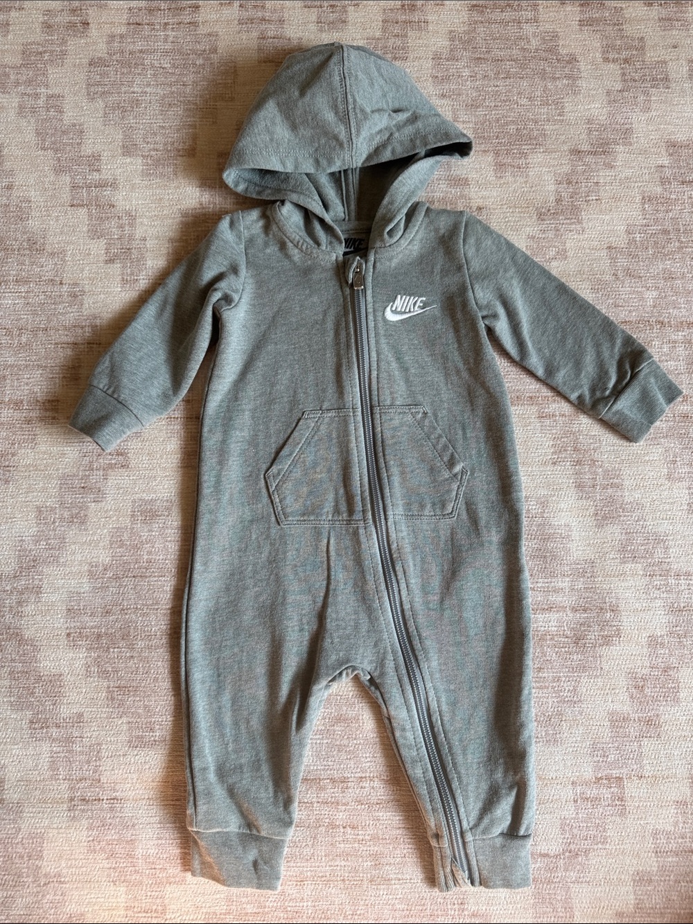 Nike Kids Gray Hooded Zip Up One-Piece Romper size 9M